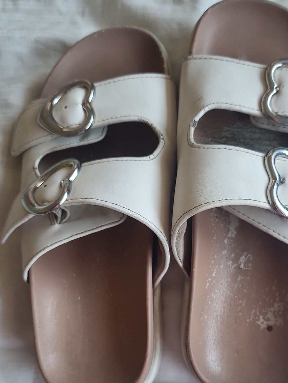 Kids Slide Sandals With Metal Heart Buckles